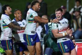 Hudson Young celebrates his game-winning try. Picture Getty Images
