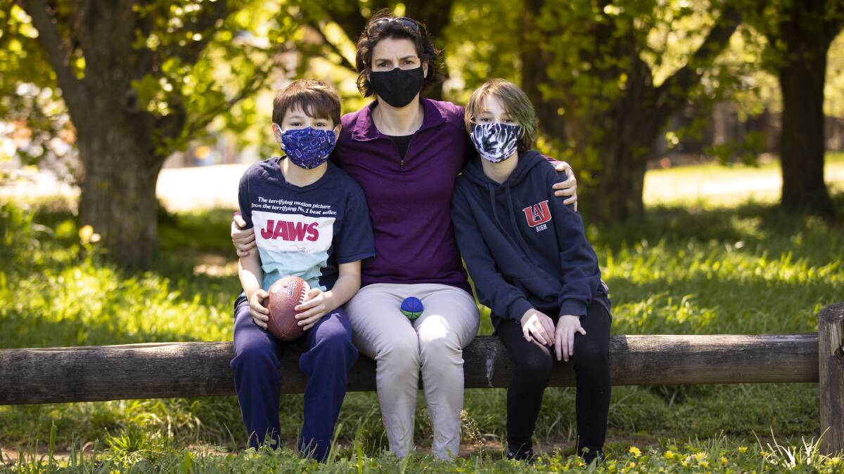Amanda Robertson got her children, Axel and Charlotte Johnstone, subscriptions to online education platforms after they disengaged with remote learning. Picture: Keegan Carroll