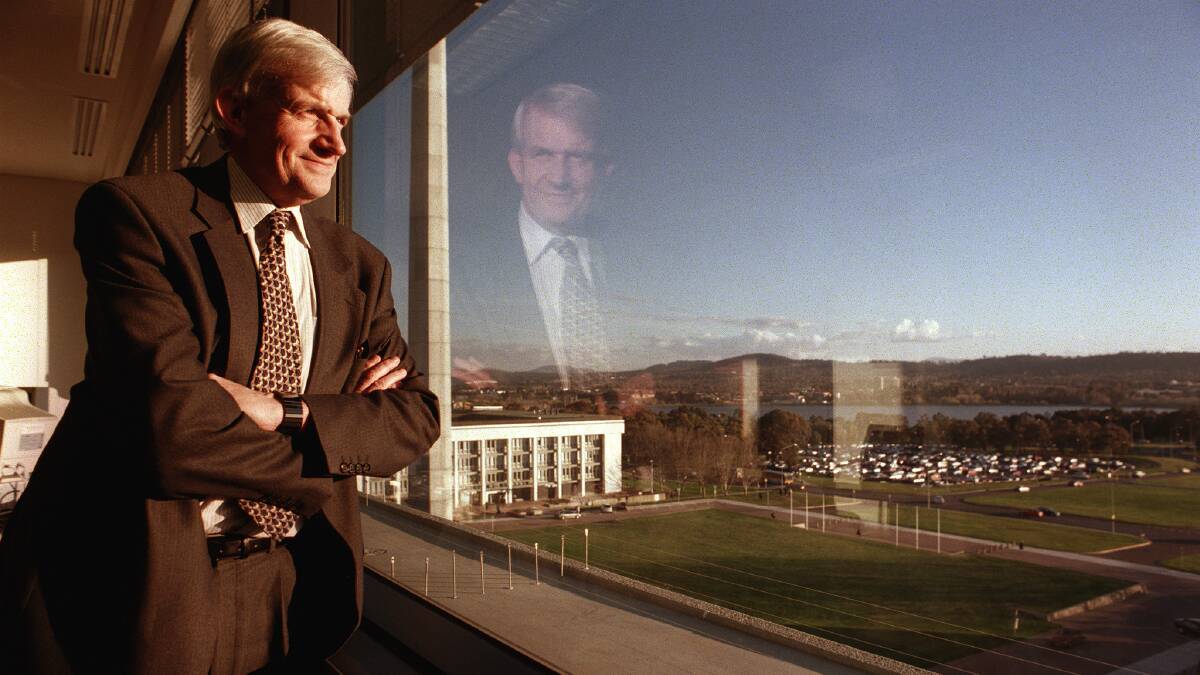 Paul Barratt at the Defence Department's Russell Offices in 1999, after his dismissal by the Howard government. Picture: Graham Tidy