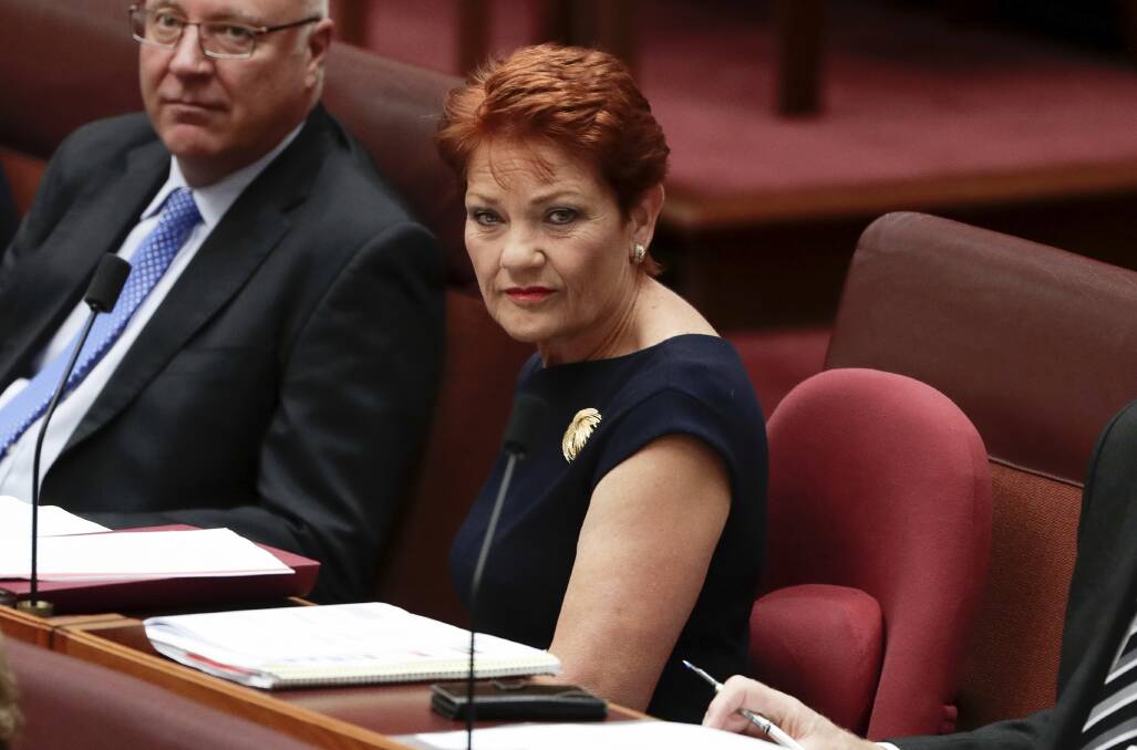 One Nation leader Pauline Hanson has rejected the governments plea to pass the full $158 billion income tax cut unveiled in the federal budget. Picture: Alex Ellinghausen
