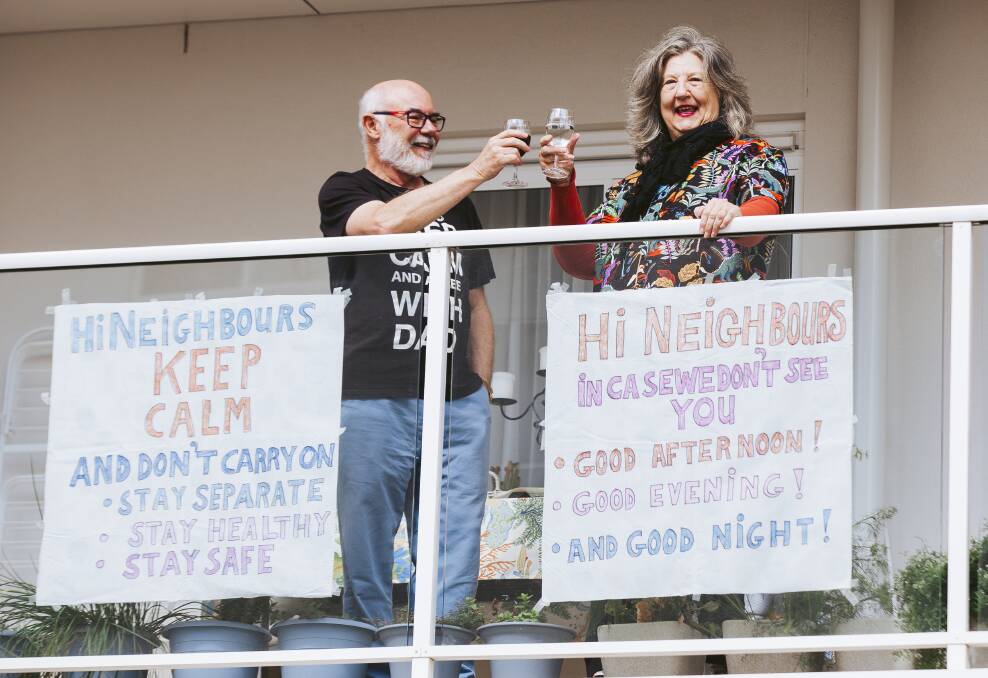 Michael McFarlane and Elizabeth Dangerfield have been cheering up the neighbours in their retirement village. Picture: Jamila Toderas