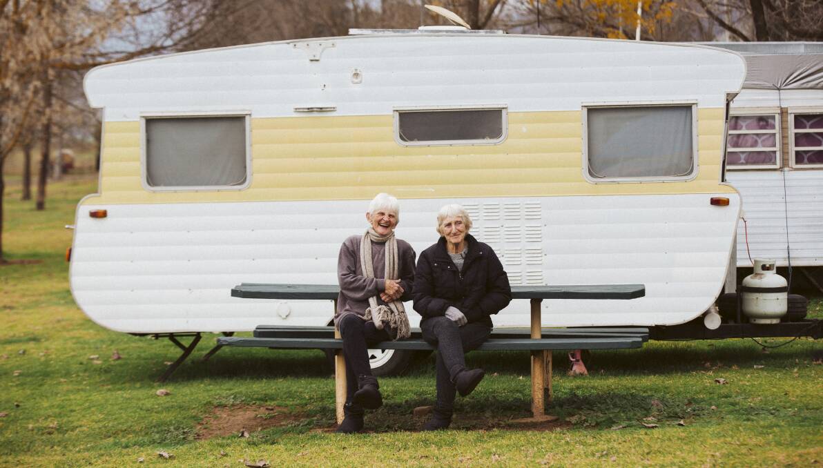 Sisters Mary Schwind and Anne Long at their Blowering Holiday Park home on the outskirts of Tumut. Picture: Jamila Toderas
