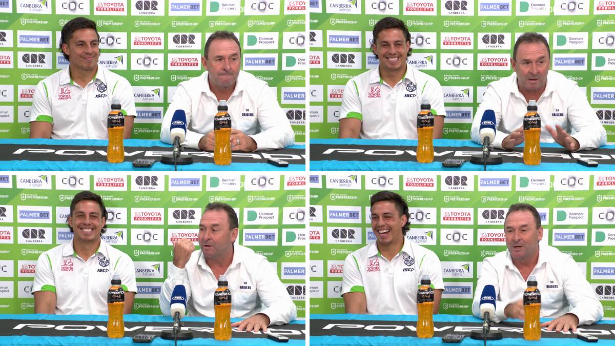 Joe Tapine can't keep a straight face as Ricky Stuart blows up.
