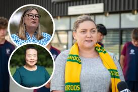 Capital Football boss Samantha Farrow and Sport Minister Yvette Berry, top inset, and Elizabeth Lee, bottom. Main picture by Karleen Minney