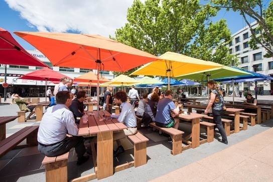 The new tables and chairs in Garema Place. Photo: Supplied