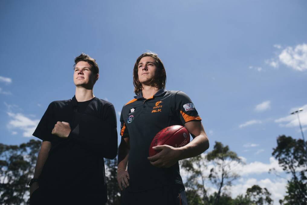 Logan Austin and Jack Steele could play against each other for the first time when the Giants take on Port at Manuka Oval next year. Photo: Rohan Thomson