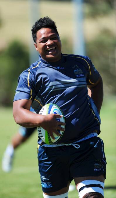 Ita Vaea, back training with the Brumbies after a life-threatening heart condition. Photo: Graham Tidy