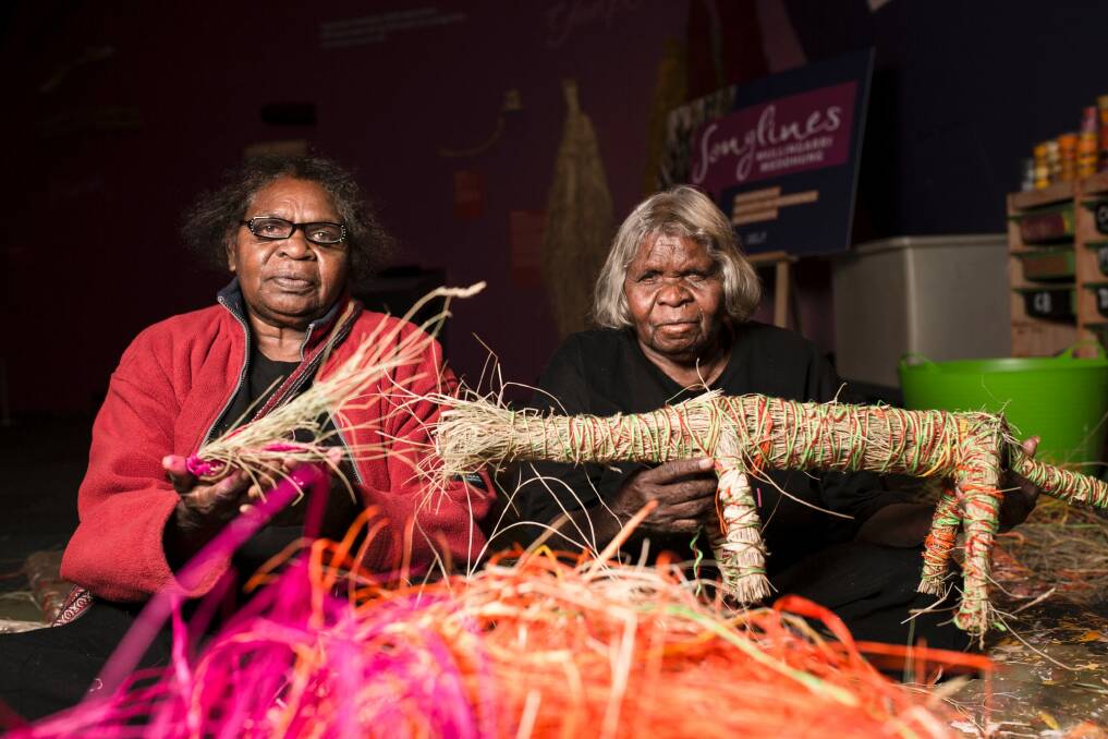 Desert weavers Dorcas Bennett and Rene Nelson of Western Australia. Photo: Jamila Toderas