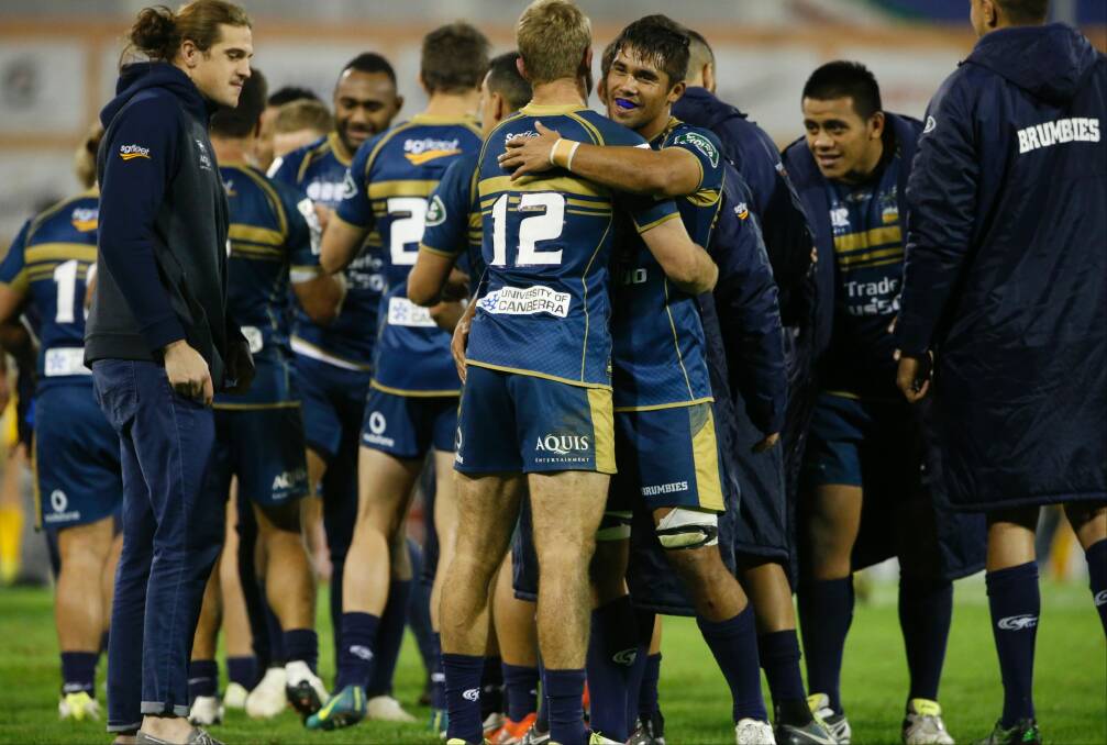 The Brumbies after beating the Jaguares. Photo: Gabriel Rossi/STF