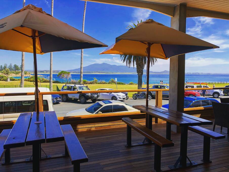 The view across to Gulaga (Mt Dromedary) from the deck of the Bermagui Beach Hotel. Photo: Supplied