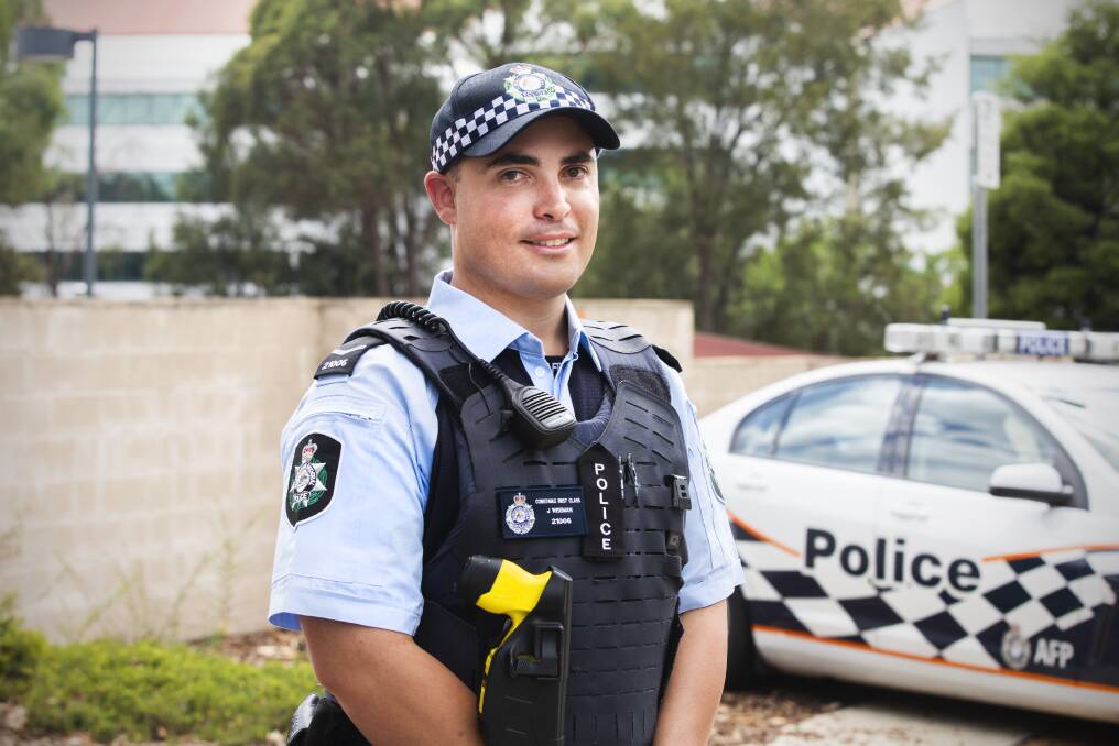 First Constable Joel Wiseman grew up on the beaches of the far NSW North Coast, but now patrols in Tuggeranong Photo: Supplied