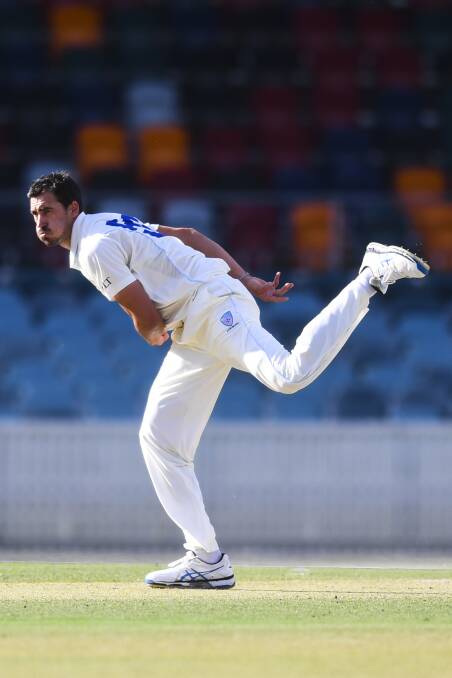 Mitchell Starc was bowling heat for the Blues. Photo: Lukas Coch