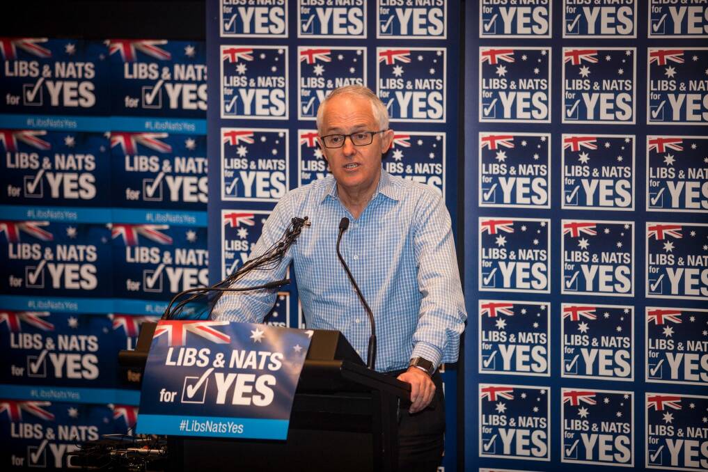 Malcolm Turnbull and other Coalition parliamentarians are playing a muted role in campaigning for a yes vote. Photo: Fiona Morris