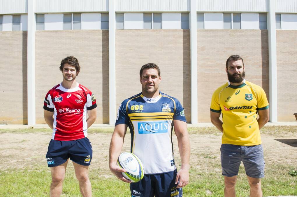 Josh Mann-Rea, centre, has re-signed with the Brumbies along with Sam Carter, left, and Scott Fardy, right. Photo: Rohan Thomson