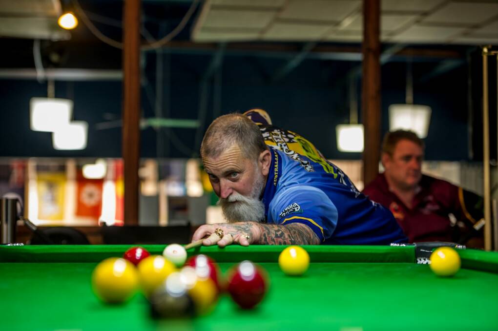 The 2018 National 8 Ball Championships are being hosted by the ACT this year, held in Narrabundah at the Harmonie German Club. Ian "mungrel" Will Captain of the ACT Masters?team. Photo by Karleen Minney. Photo: Karleen Minney