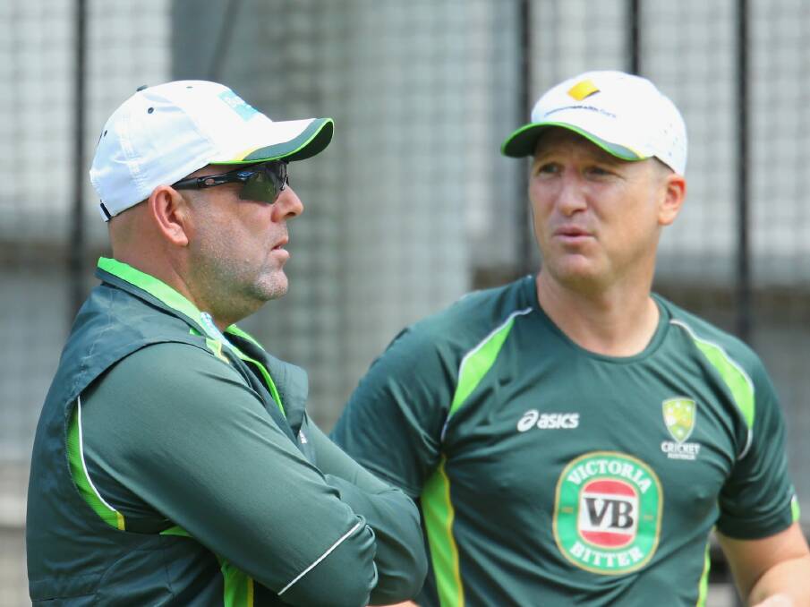 Australian cricket coach Darren Lehmann (left) with Brad Haddin, who he rates very highly for is coaching abilities. Photo: Getty Images