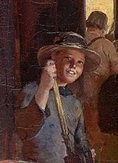 The smiling Tar Boy, aka Susan Bourne, as she was painted in Tom Roberts' "Shearing the Rams".  Photo: Dave Moore