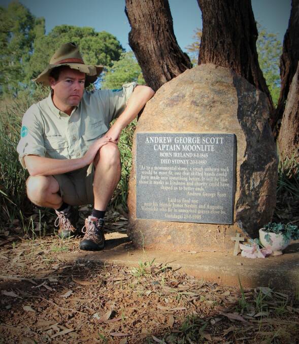 Tim the Yowie Man at Captain Moonlite's final resting spot in Gundagai. Photo: Dave Moore