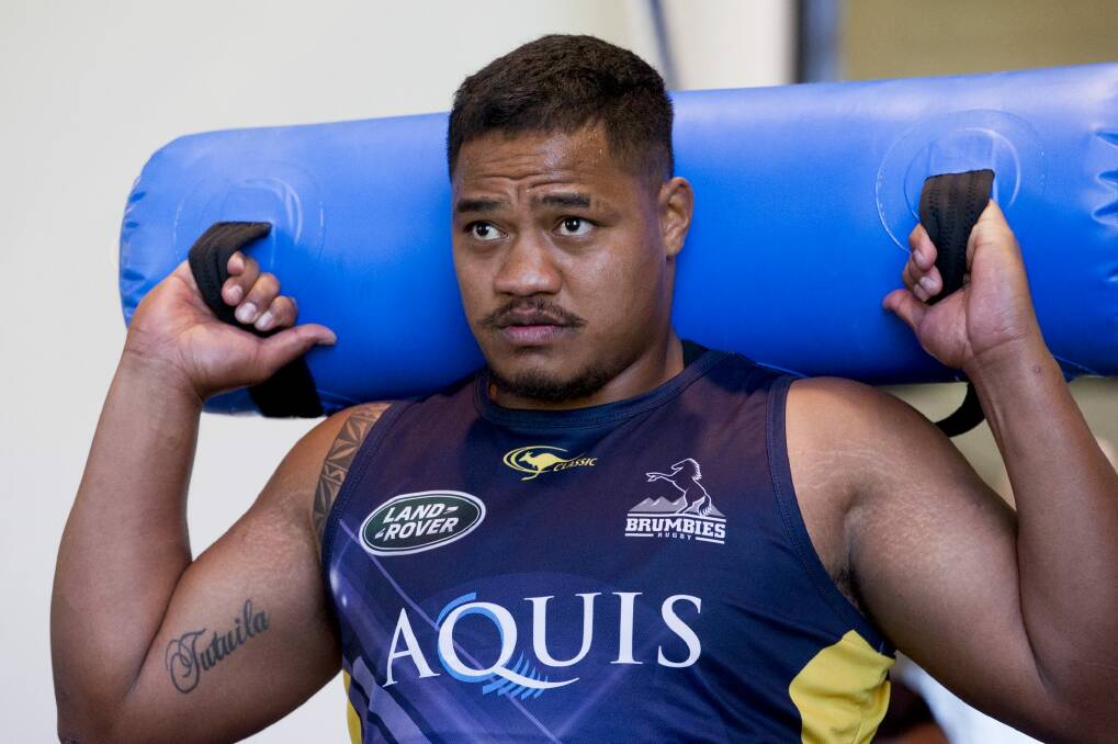 Working hard: Brumbies enforcer Ita Vaea wants to rise to a new level to help the ACT win a Super Rugby title. Photo: Jay Cronan