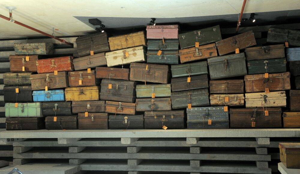 A wall of Indian luggage trunks make a striking feature at HotelHotel Photo: Jeffrey Chan