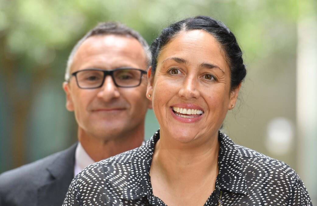 Defeated Greens candidate Alex Bathal with leader Richard Di Natale. Photo: AAP