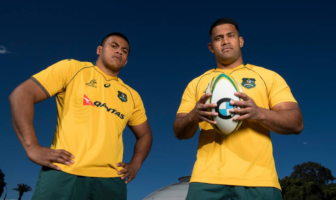 Bledisloe brothers: Allan Alaalatoa (left) and Scott Sio will unite as Wallabies front rowers for the first time on Saturday against the All Blacks. Photo: Louise Kennerley