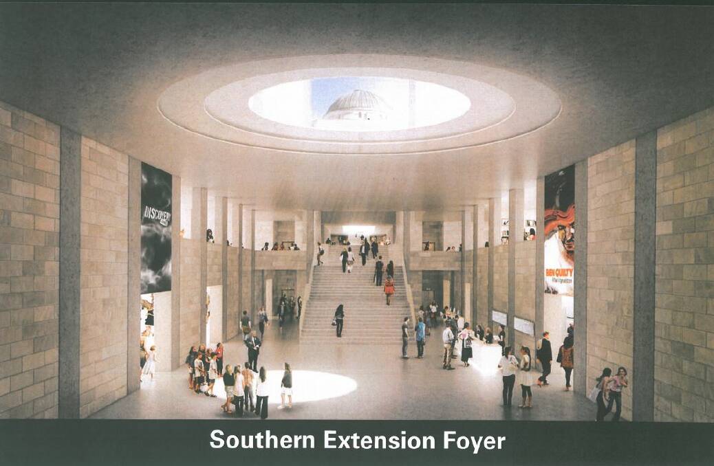 An artist's impression of what the foyer of a southern extension of the War Memorial could look like. Photo: Australian War Memorial