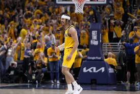 Indiana Pacers' Andrew Nembhard scored a crucial late three-pointer against the New York Knicks. (AP PHOTO)