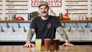 Capital Brewing head brewer Wade Hurley with the ginger beer, cherry cola sour and the blackberry hard lemonade. Picture by Keegan Carroll