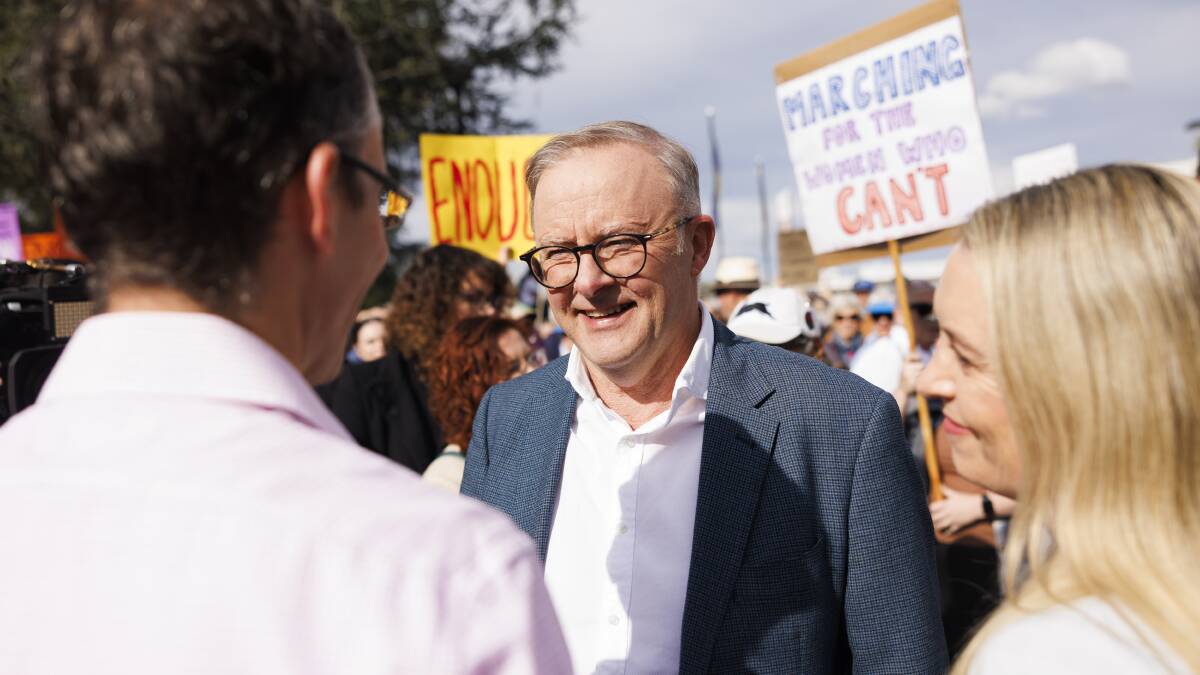 Prime Minister Anthony Albanese at the rally on Sunday. Picture by Keegan Carroll