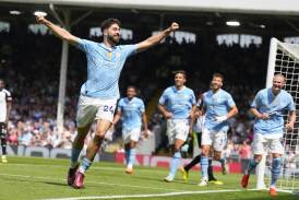 Manchester City's Josko Gvardiol celebrates his second goal in their key win at Fulham. (AP PHOTO)