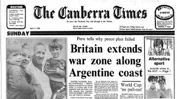 The front page of The Canberra Times on May 9, 1982.