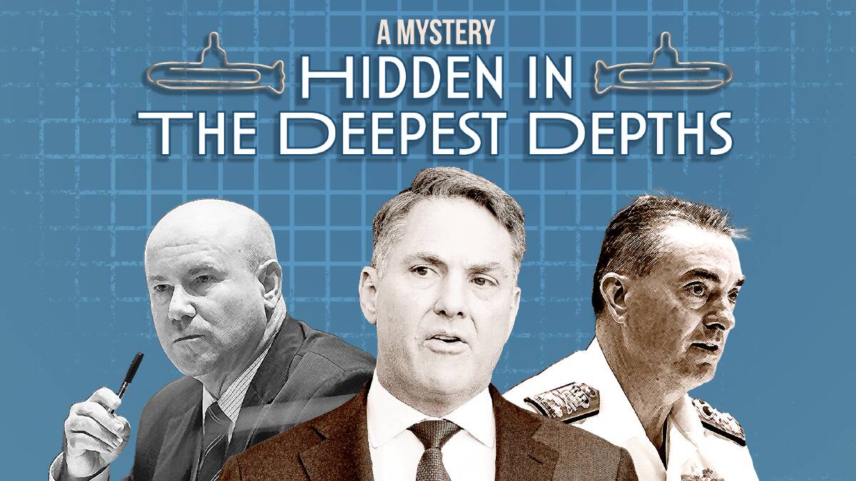 Our news hounds went to great lengths to uncover one of Defence's deepest mysteries. Defence secretary Greg Moriarty, left, Defence Minister Richard Marles, centre, Vice-Admiral Jonathan Mead, right. Pictures by Sitthixay Ditthavong, Elesa Kurtz. Design by Douglas Lima