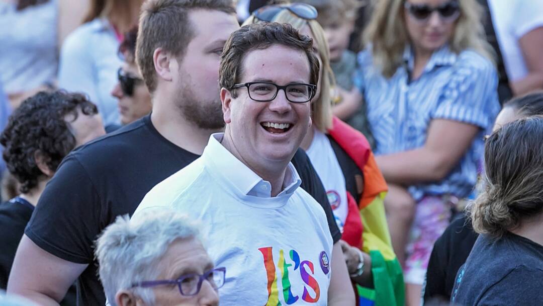 Veterans' Affairs Minister Matt Keogh in a march during the marriage equality debate. Picture supplied
