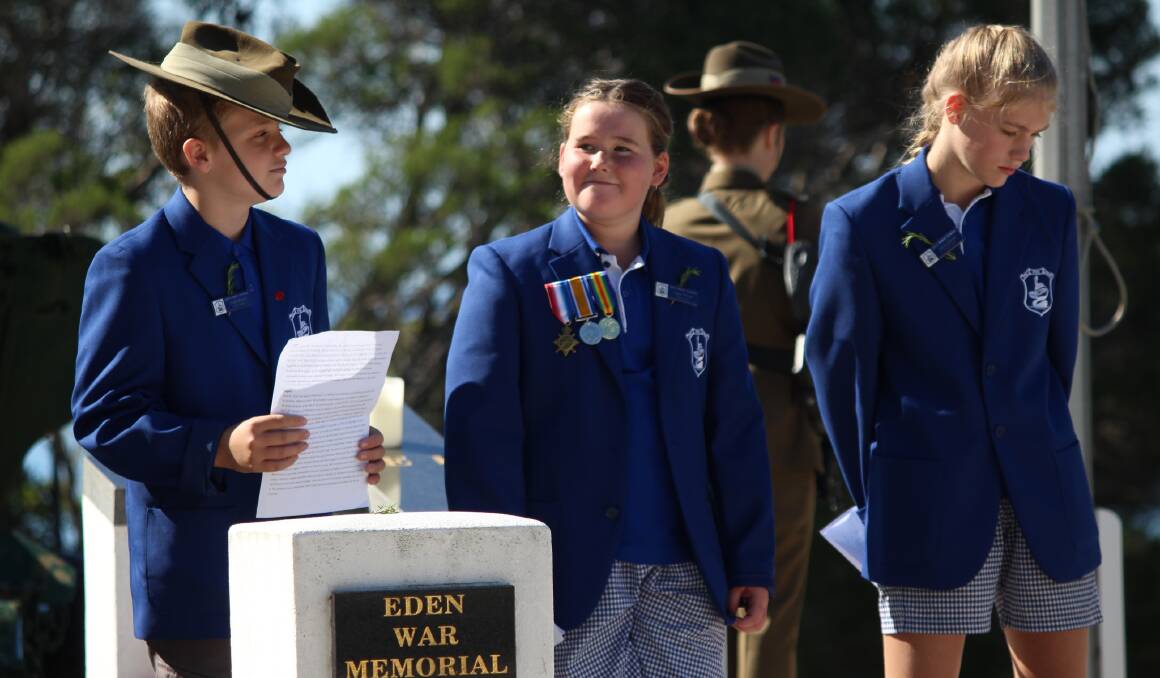 Eden Public School leaders- Coby Heron, Lacey Dunne, Tegan Wilson. Picture by Amandine Ahrens