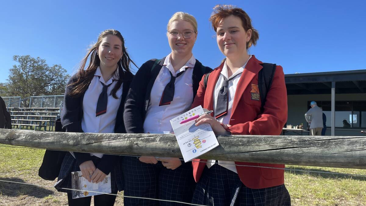 Quinn Lyons-Gutherie, Libby Landeghem and Hayley Stewart from Lumen Christi Catholic College. Picture by Amandine Ahrens 