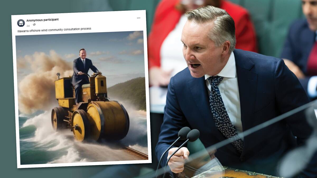 Anti-renewable energy Facebook groups have taken to AI to depict their nemesis, Energy and Climate Change Minister Chris Bowen. Pictures by Keegan Carroll, supplied