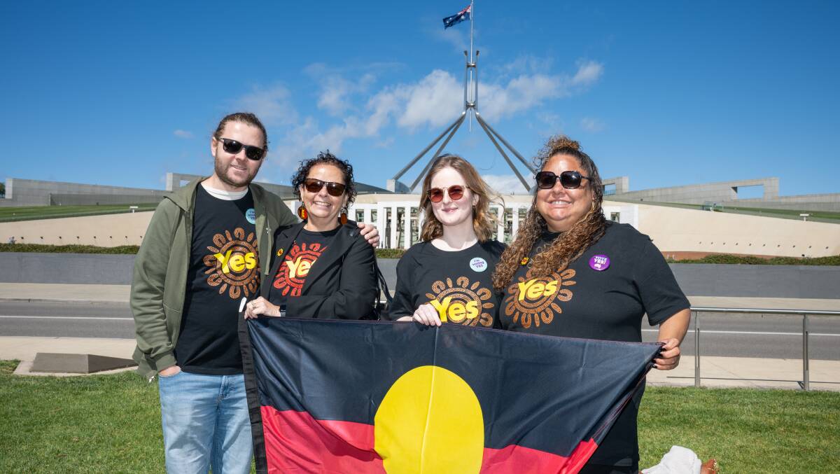'Yes' campaign supporters outside Parliament House on Friday. Picture by Sitthixay Ditthavong