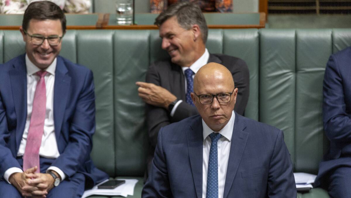 David Littleproud, Angus Taylor and Peter Dutton. Picture by Gary Ramage