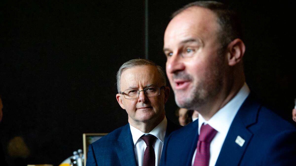 Federal Labor leader, Anthony Albanese and ACT Labor leader and Chief Minister Andrew Barr. Picture by Elesa Kurtz 