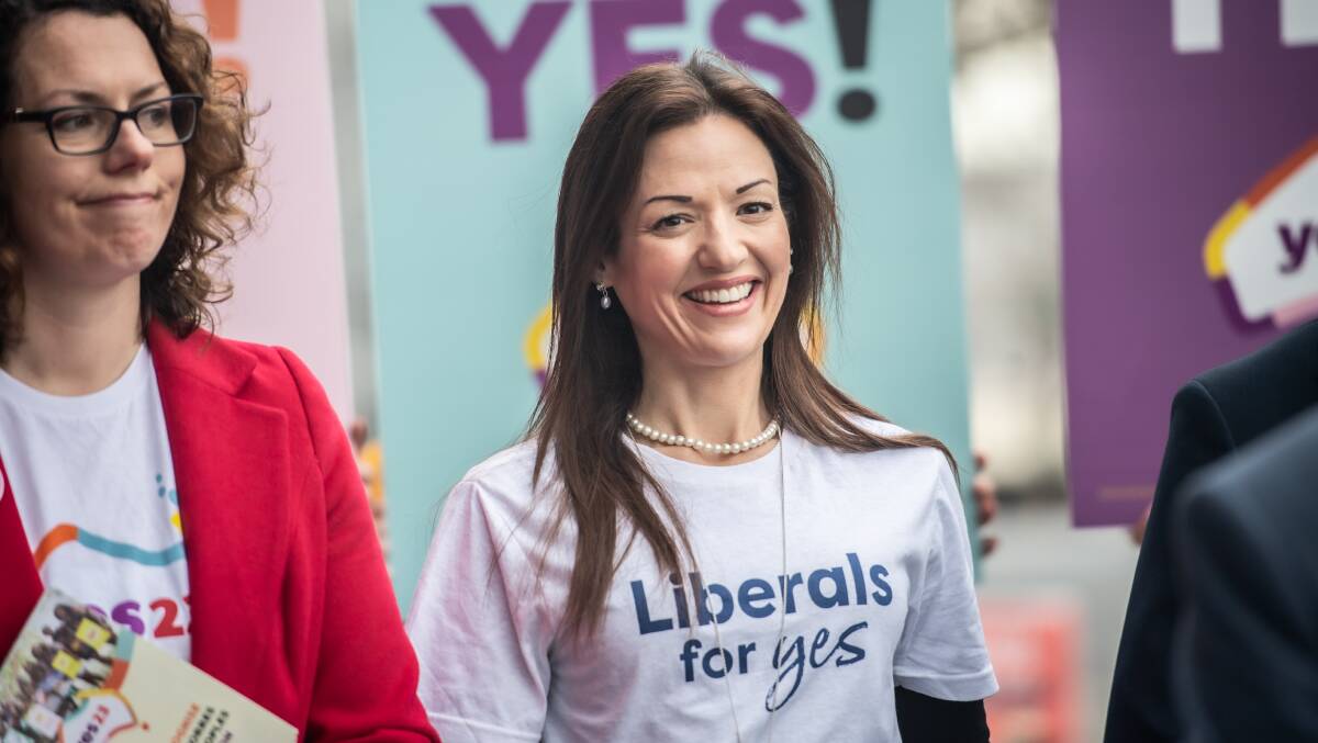 Clare Carnell took to the streets of Canberra city for the Yes campaign. Picture by Karleen Minney.