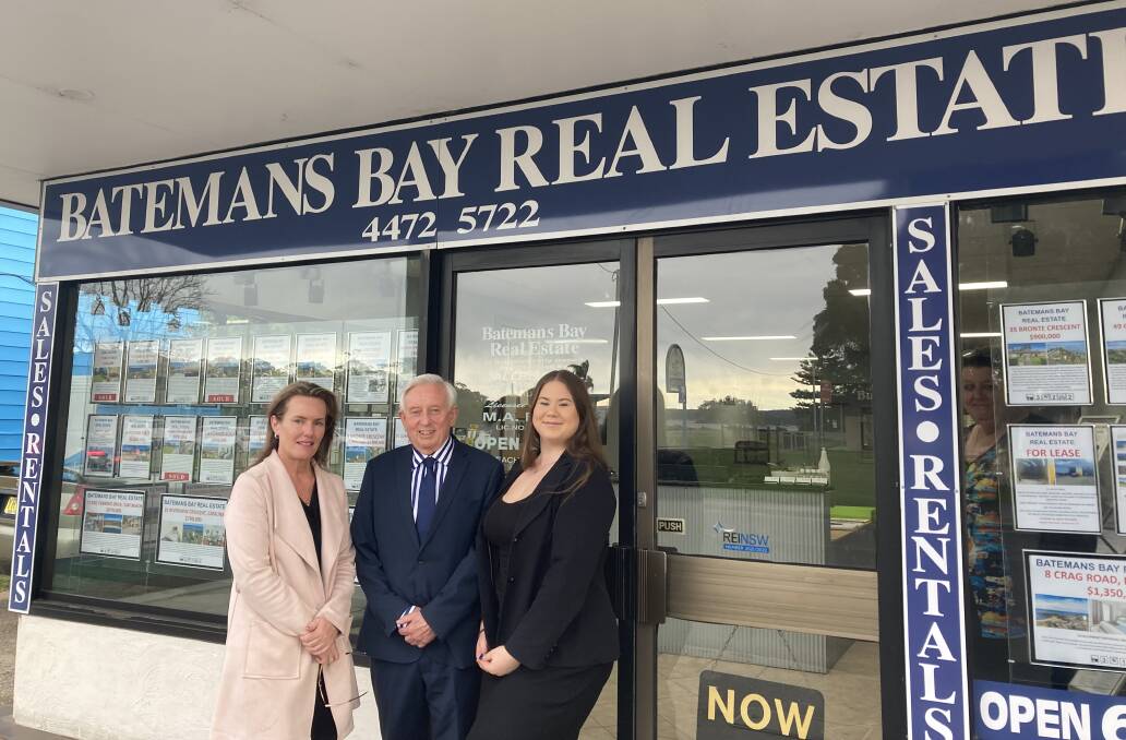 Kim Blake, Joe Smith, and Christie Fryer from Batemans Bay Real Estate who have housed 32 families across two sites in Batemans Bay and Nelligen.