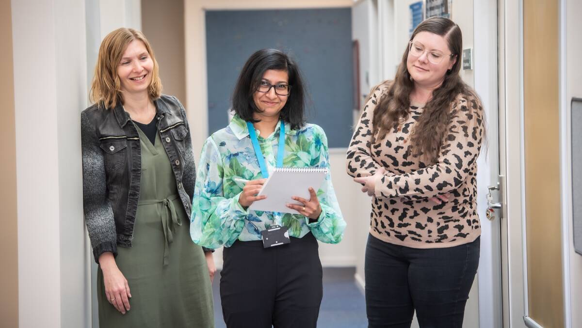 University of Canberra PhD Thilini Sudeshika student has run a trial of pharmacists working within GP clinics. (Pictured with Consulting pharmacists Katja Boom, left, and Kirstin Turner) Picture by Karleen Minney