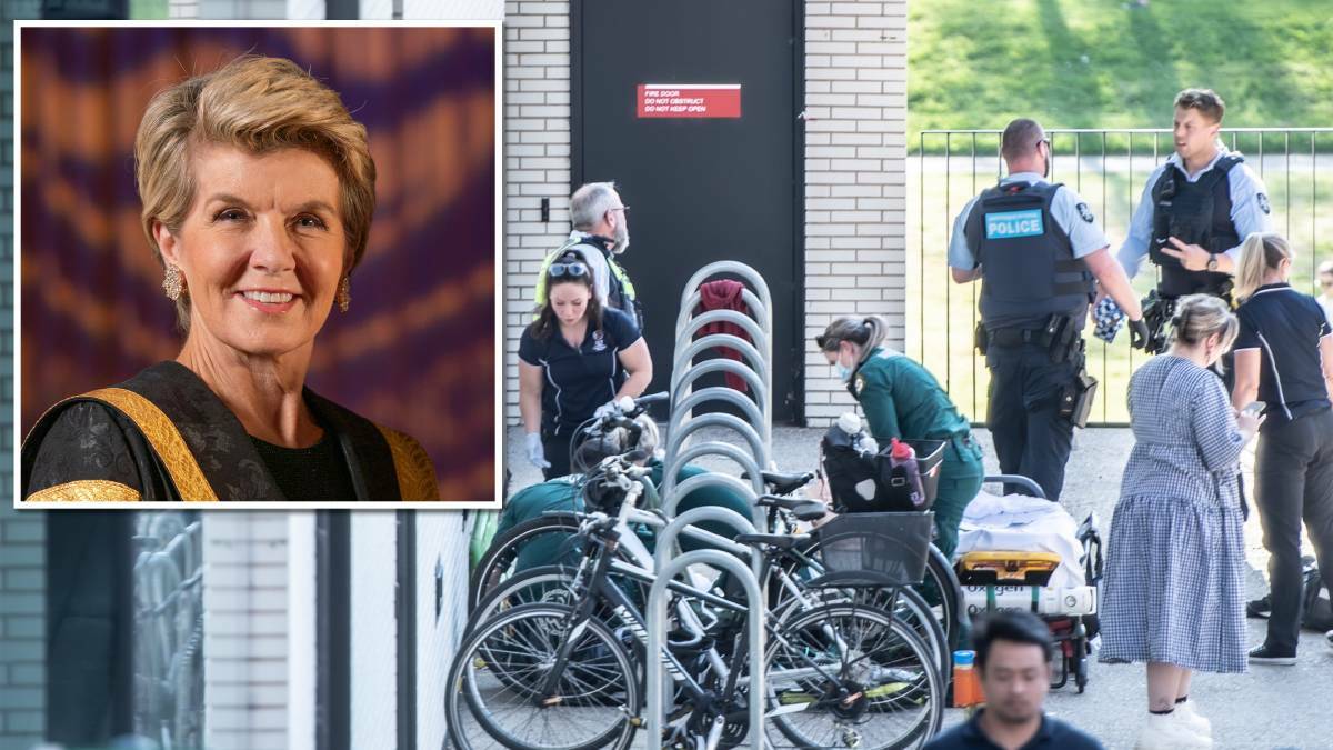 ANU chancellor Julie Bishop, inset, commented on the alleged ANU stabbing. Pictures Karleen Minney, supplied
