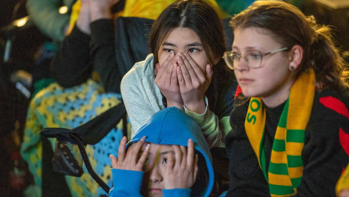 Canberrans watching the Matildas semi-final match in the CBD. Picture by Gary Ramage
