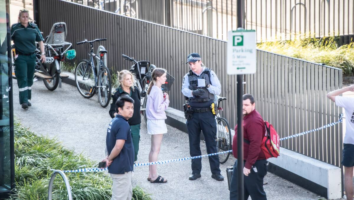 Police at the scene of an alleged stabbing on the ANU campus. Picture by Karleen Minney.