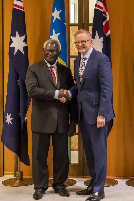 Solomon Islands Prime Minister Manasseh Sogavare meeting with Anthony Albanese earlier this year. Picture Getty Images