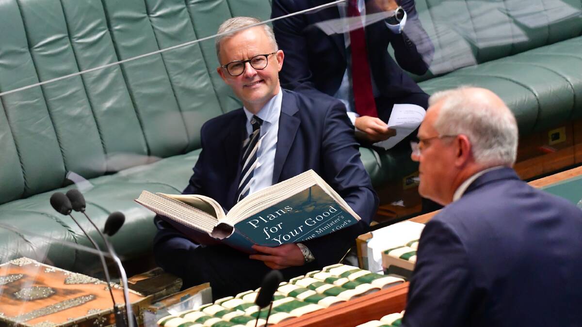 Prime Minister Anthony Albanese enjoying his new book. Image digitally altered