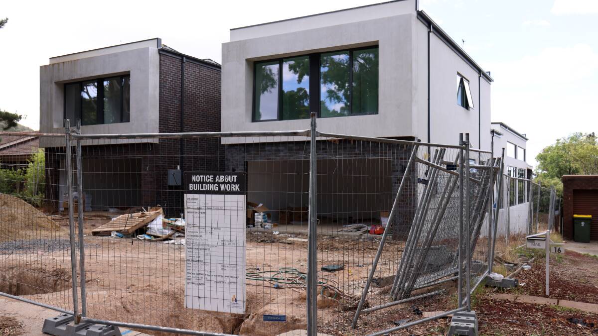 The dual occupancy development is taking shape on a former Mr Fluffy block in Torrens. Picture by James Croucher
