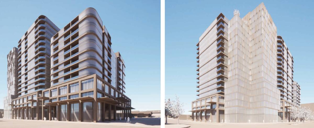 Artist impressions of the proposed development viewed from Lathlain Street (left) and the corner of Lathlain and Cohen streets (right). Picture JWLand